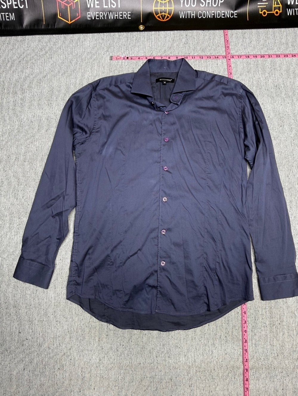 Bogosse Men's Long Sleeve Button-Up Shirt Navy Blue Large 4